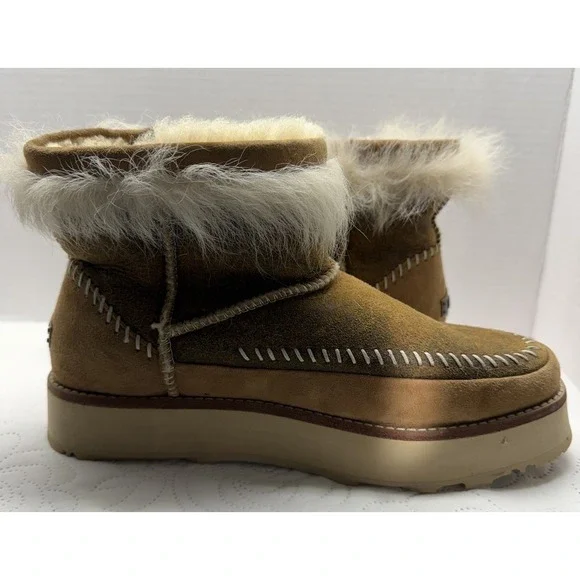 UGG Fluff Punk Womens Ankle Boots Chestnut Suede Toscana Sheepskin Size 8 - Picture 6 of 12